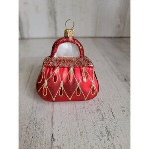 glass red purse ornament glitter gold trim Xmas